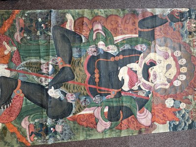 Lot 167 - A LARGE THANG-KA DEPICTING SIMHAVAKTRA, TIBET, 19TH CENTURY