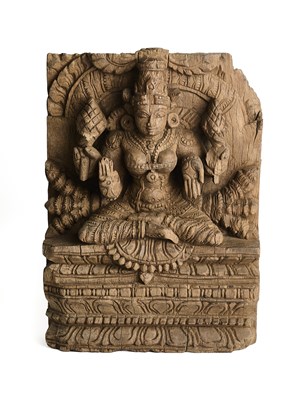 Lot 270 - A CARVED WOOD CHARIOT PANEL, TAMIL NADU, SOUTH INDIA, 19TH CENTURY