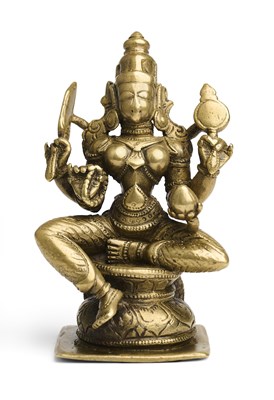 Lot 243 - A BRONZE FIGURE OF PARVATI, WESTERN DECCAN, INDIA, CIRCA 18TH CENTURY