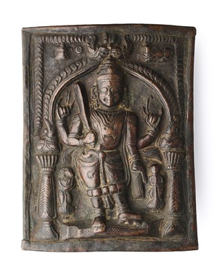 Lot 230 - A COPPER REPOUSSE VIRABHADRA PLAQUE, WESTERN DECCAN, 19TH CENTURY