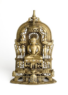 Lot 219 - A JAIN SHRINE DEPICTING SANTINATHA, GUJARAT, WESTERN INDIA, PROBABLY DATED SAMVAT 1528/1472 A.D.