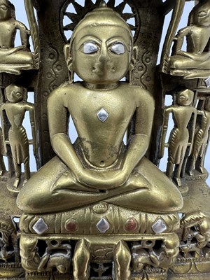Lot 219 - A JAIN SHRINE DEPICTING SANTINATHA, GUJARAT, WESTERN INDIA, PROBABLY DATED SAMVAT 1528/1472 A.D.