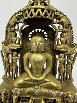 Lot 219 - A JAIN SHRINE DEPICTING SANTINATHA, GUJARAT, WESTERN INDIA, PROBABLY DATED SAMVAT 1528/1472 A.D.