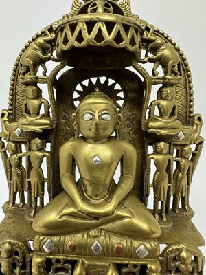 Lot 219 - A JAIN SHRINE DEPICTING SANTINATHA, GUJARAT, WESTERN INDIA, PROBABLY DATED SAMVAT 1528/1472 A.D.