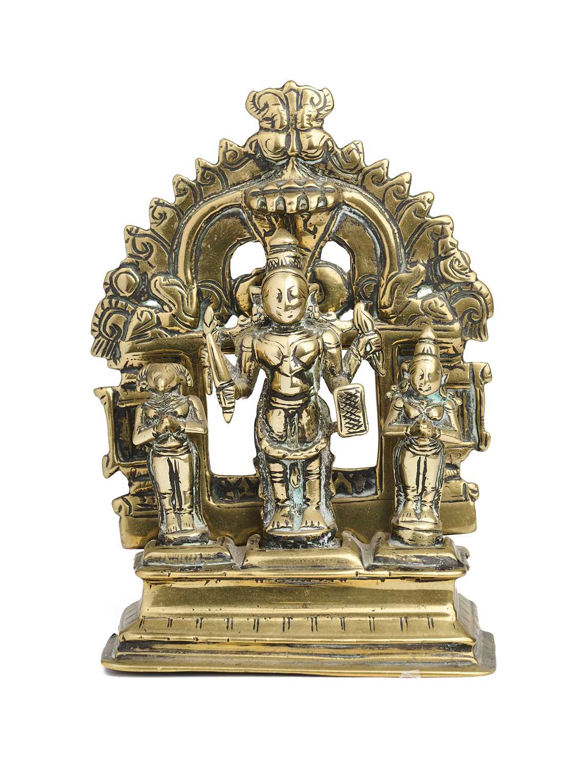 Lot 215 - A BRASS VIRABHADRA SHRINE, WESTERN DECCAN, INDIA, 18TH/19TH CENTURY