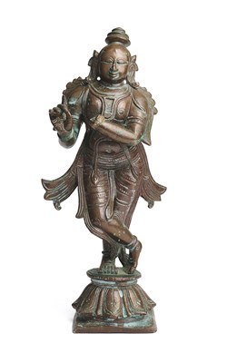 Lot 216 - A BRONZE FIGURE OF KRISHNA, SOUTH INDIA, 18TH/19TH CENTURY