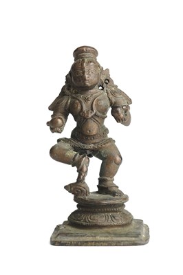 Lot 543 - A BRONZE FIGURE OF DANCING KRISHNA, TAMIL NADU, SOUTH INDIA, CIRCA 18TH CENTURY