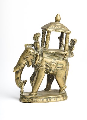 Lot 240 - A BRASS FIGURE OF AN ELEPHANT AND HOWDAH, INDIA, 19TH CENTURY