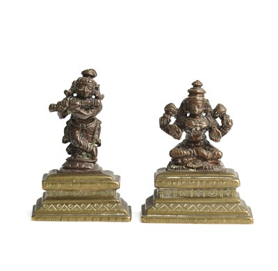 Lot 251 - TWO MINIATURE 'GANGAJUMNA' FIGURES OF HINDU DEITIES, SOUTH INDIA, 19TH CENTURY