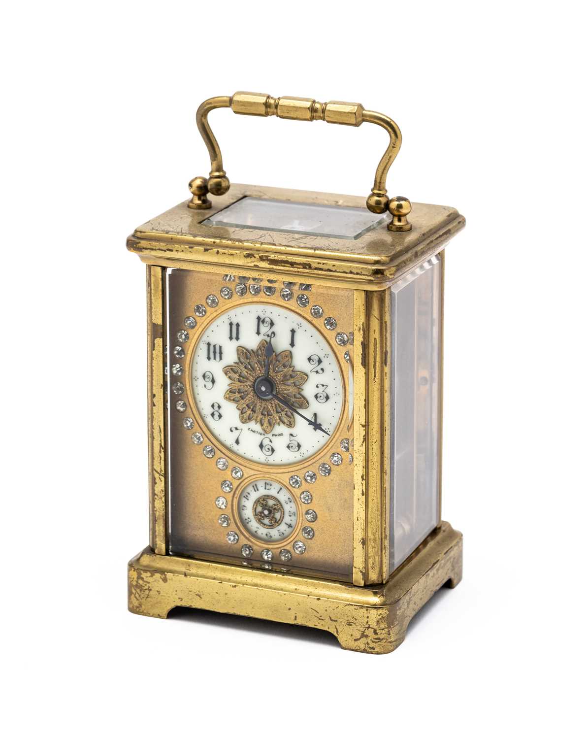 Lot 259 - A FRENCH GILT-BRASS CARRIAGE ALARM CLOCK,