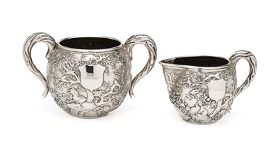 Lot 32 - A CHINESE SILVER MILK JUG AND SUGAR BOWL SET, WANG HING & CO., HONG KONG OR CANTON, CIRCA 1900