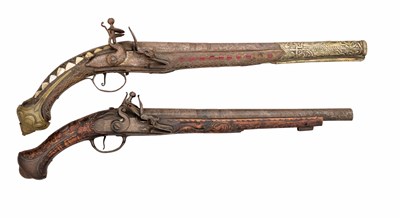 Lot 566 - A 22 BORE OTTOMAN FLINTLOCK HOLSTER PISTOL (KUBUR),  AND AN 18 BORE ADRIATIC FLINTLOCK HOLSTER PISTOL, 19TH CENTURY