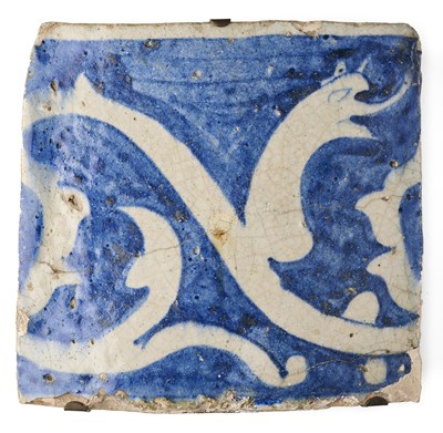 Lot 119 - A DAMASCUS BLUE AND WHITE TILE, SYRIA, 15TH/16TH CENTURY