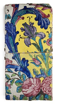 Lot 136 - TWO QAJAR CUERDA SECA TILES, PERSIA, 19TH CENTURY