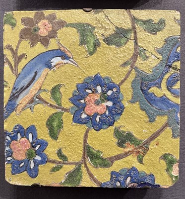 Lot 132 - A QAJAR CUERDA SECA TILE, PERSIA, 19TH CENTURY