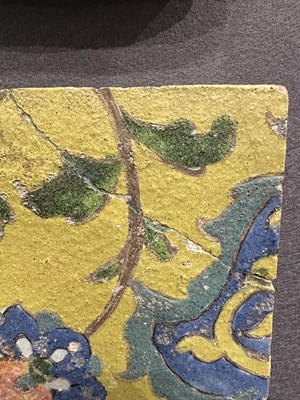 Lot 132 - A QAJAR CUERDA SECA TILE, PERSIA, 19TH CENTURY