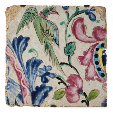 Lot 133 - A QAJAR CUERDA SECA TILE, PERSIA, 19TH CENTURY