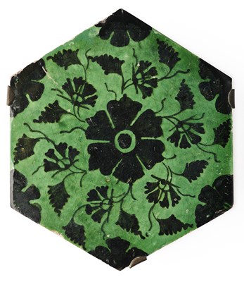 Lot 151 - A SMALL HEXAGONAL TILE, PROBABLY TABRIZ, PERSIA, 15TH CENTURY