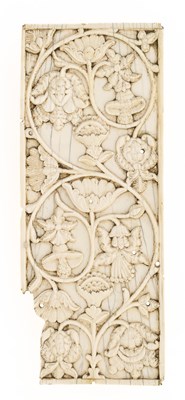 Lot 152 - A CARVED IVORY PANEL FROM A CABINET, SRI LANKA OR COROMANDEL COAST OF INDIA, CIRCA 1700