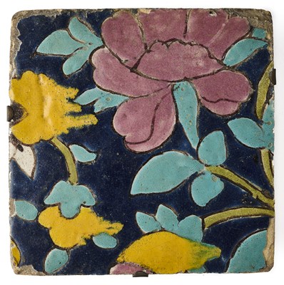 Lot 131 - A QAJAR CUERDA SECA TILE, PERSIA, 19TH CENTURY