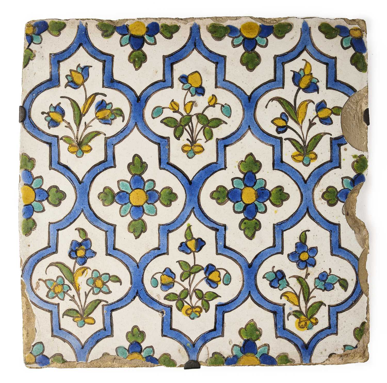 Lot 162 - A ZAND OR QAJAR CUERDA SECA TILE, PERSIA, 18TH/19TH CENTURY