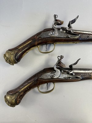 Lot 118 - A PAIR OF 16 BORE BALKAN FLINTLOCK HOLSTER PISTOLS, EARLY 19TH CENTURY