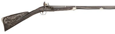 Lot 247 - A 14 BORE SILVER-MOUNTED FLINTLOCK SPORTING GUN BY JOHN HARMAN LONDINI, WITH FINELY DECORATED STOCK AND MOUNTS, CIRCA 1730