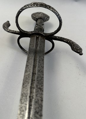 Lot 210 - A NORTH EUROPEAN RAPIER, EARLY 17TH CENTURY, WITH SILVER-ENCRUSTED HILT, 17TH CENTURY AND LATER