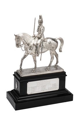 Lot 193 - A GEORGE V SILVER EQUESTRIAN FIGURE OF AN OFFICER OF THE ROYAL HORSE GUARD (BLUES), F. PHILLIPS OF ALDERSHOT, LONDON, 1927