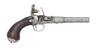 Lot 208 - AN 18 BORE FLINTLOCK TURN-OFF PISTOL BY JAMES FREEMAN, LONDON, CIRCA 1730