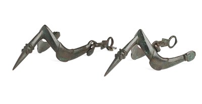 Lot 488 - A PAIR OF COPPER ALLOY SPURS IN VIKING STYLE, 19TH/20TH CENTURY