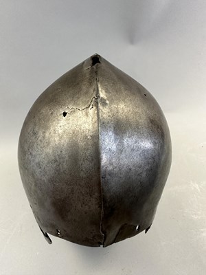 Lot 172 - A RARE NORTH ITALIAN SALLET, CIRCA 1460-80, TWICE STRUCK WITH THE MARK "PR" BENEATH A SPLIT CROSS