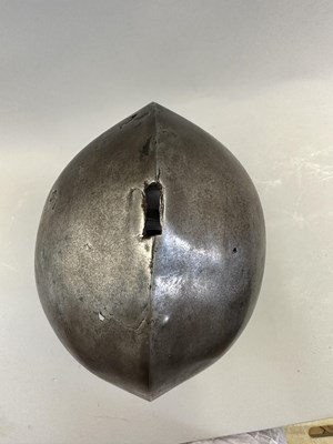 Lot 172 - A RARE NORTH ITALIAN SALLET, CIRCA 1460-80, TWICE STRUCK WITH THE MARK "PR" BENEATH A SPLIT CROSS