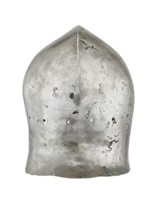 Lot 172 - A RARE NORTH ITALIAN SALLET, CIRCA 1460-80, TWICE STRUCK WITH THE MARK "PR" BENEATH A SPLIT CROSS
