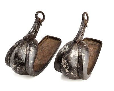 Lot 303 - A PAIR OF JAPANESE STEEL STIRRUPS (ABUMI BATTO), EDO PERIOD, 19TH CENTURY