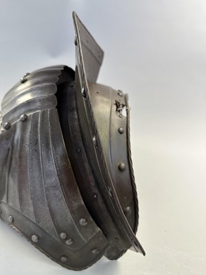 Lot 265 - A PAIR OF FLUTED PAULDRONS IN THE GERMAN EARLY 16TH CENTURY MAXIMILIAN STYLE, 19TH CENTURY