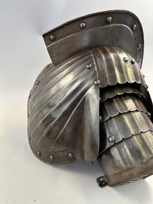 Lot 265 - A PAIR OF FLUTED PAULDRONS IN THE GERMAN EARLY 16TH CENTURY MAXIMILIAN STYLE, 19TH CENTURY