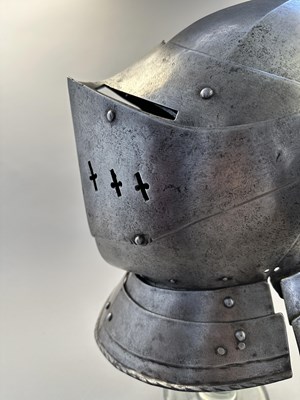Lot 176 - A RARE SOUTH GERMAN CLOSE HELMET, CIRCA 1560
