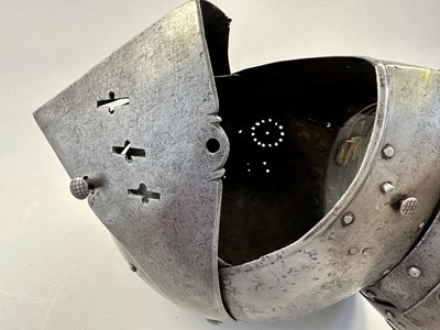 Lot 176 - A RARE SOUTH GERMAN CLOSE HELMET, CIRCA 1560