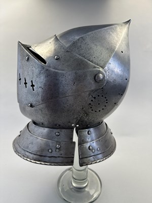 Lot 176 - A RARE SOUTH GERMAN CLOSE HELMET, CIRCA 1560