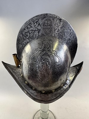 Lot 170 - A COMPOSITE NORTH ITALIAN CAP-A-PIE ARMOUR WITH ETCHED DECORATION, LATE 16TH CENTURY, THE BACKPLATE SIGNED BY THE MASTER ‘P’