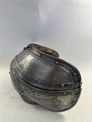 Lot 170 - A COMPOSITE NORTH ITALIAN CAP-A-PIE ARMOUR WITH ETCHED DECORATION, LATE 16TH CENTURY, THE BACKPLATE SIGNED BY THE MASTER ‘P’