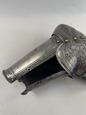 Lot 170 - A COMPOSITE NORTH ITALIAN CAP-A-PIE ARMOUR WITH ETCHED DECORATION, LATE 16TH CENTURY, THE BACKPLATE SIGNED BY THE MASTER ‘P’