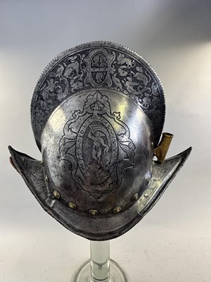 Lot 170 - A COMPOSITE NORTH ITALIAN CAP-A-PIE ARMOUR WITH ETCHED DECORATION, LATE 16TH CENTURY, THE BACKPLATE SIGNED BY THE MASTER ‘P’