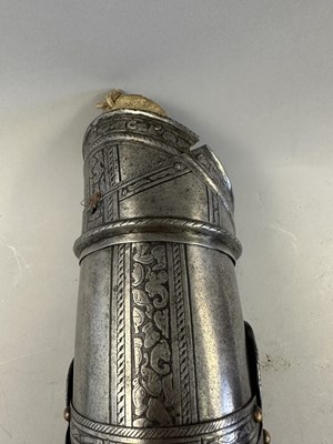 Lot 170 - A COMPOSITE NORTH ITALIAN CAP-A-PIE ARMOUR WITH ETCHED DECORATION, LATE 16TH CENTURY, THE BACKPLATE SIGNED BY THE MASTER ‘P’
