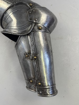 Lot 170 - A COMPOSITE NORTH ITALIAN CAP-A-PIE ARMOUR WITH ETCHED DECORATION, LATE 16TH CENTURY, THE BACKPLATE SIGNED BY THE MASTER ‘P’