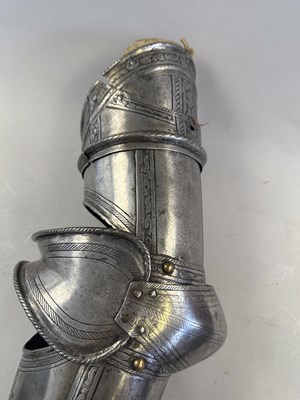 Lot 170 - A COMPOSITE NORTH ITALIAN CAP-A-PIE ARMOUR WITH ETCHED DECORATION, LATE 16TH CENTURY, THE BACKPLATE SIGNED BY THE MASTER ‘P’