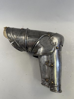 Lot 170 - A COMPOSITE NORTH ITALIAN CAP-A-PIE ARMOUR WITH ETCHED DECORATION, LATE 16TH CENTURY, THE BACKPLATE SIGNED BY THE MASTER ‘P’