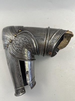 Lot 170 - A COMPOSITE NORTH ITALIAN CAP-A-PIE ARMOUR WITH ETCHED DECORATION, LATE 16TH CENTURY, THE BACKPLATE SIGNED BY THE MASTER ‘P’