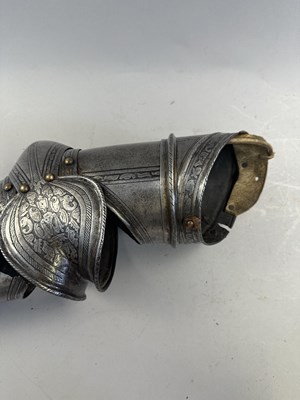 Lot 170 - A COMPOSITE NORTH ITALIAN CAP-A-PIE ARMOUR WITH ETCHED DECORATION, LATE 16TH CENTURY, THE BACKPLATE SIGNED BY THE MASTER ‘P’